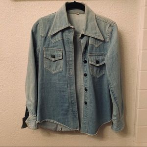 Vintage Denim Western Shirt 70s oversized collar